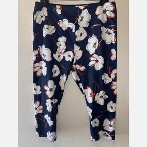 Liz Claiborne Navy Floral Flower Athletic Capri Leggings XL EUC